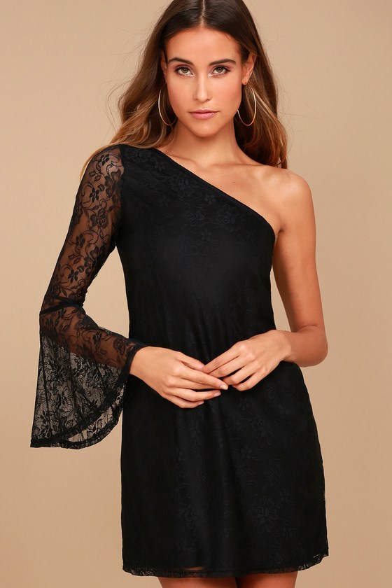 Black Lace One Shoulder Dress